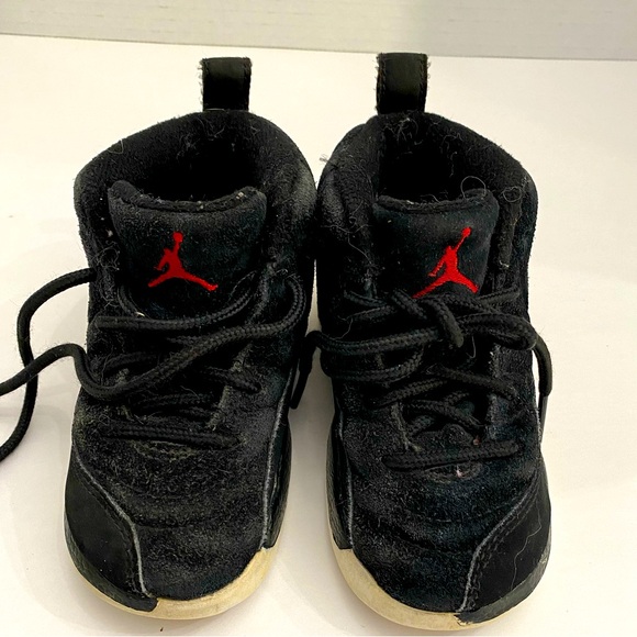 Child's Nike Air Jordans 12 Retro Size 8C Black Suede on Black with Rubber Sole - Picture 1 of 11